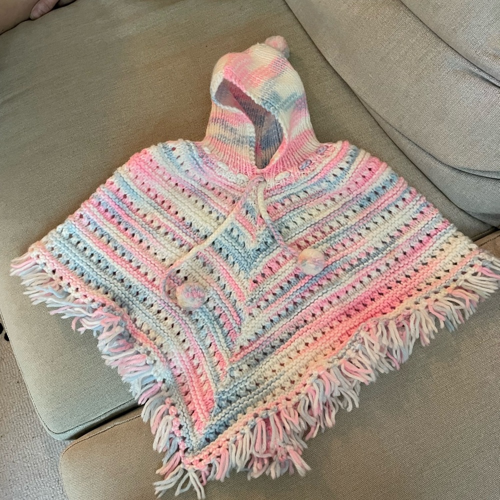 Vintage (70’s) hand knit baby girl poncho